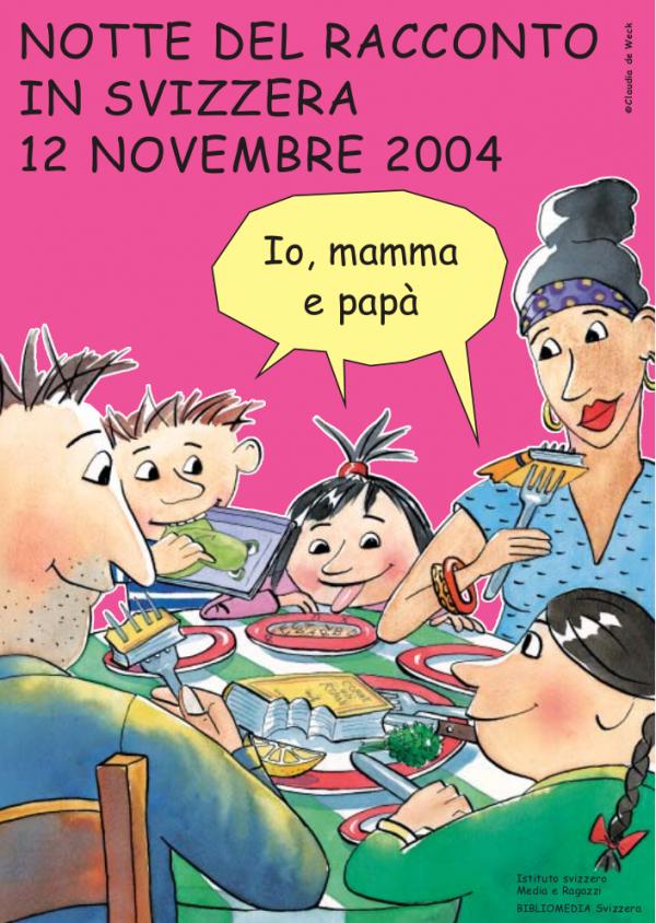 La locandina della Notte del racconto 2004: Io, mamma e papà.